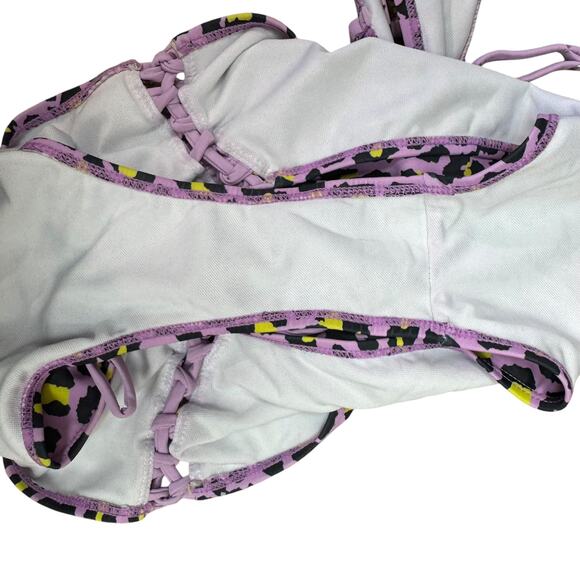 New Shekini Purple Black Leopard Print High Waist Scoop Neck 2 Pc Set Swimsuit M - Picture 11 of 11
